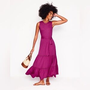 Boden Mila Trim Tiered Jersey Dress Maxi Purple VGUC Cotton Modal Fuscia